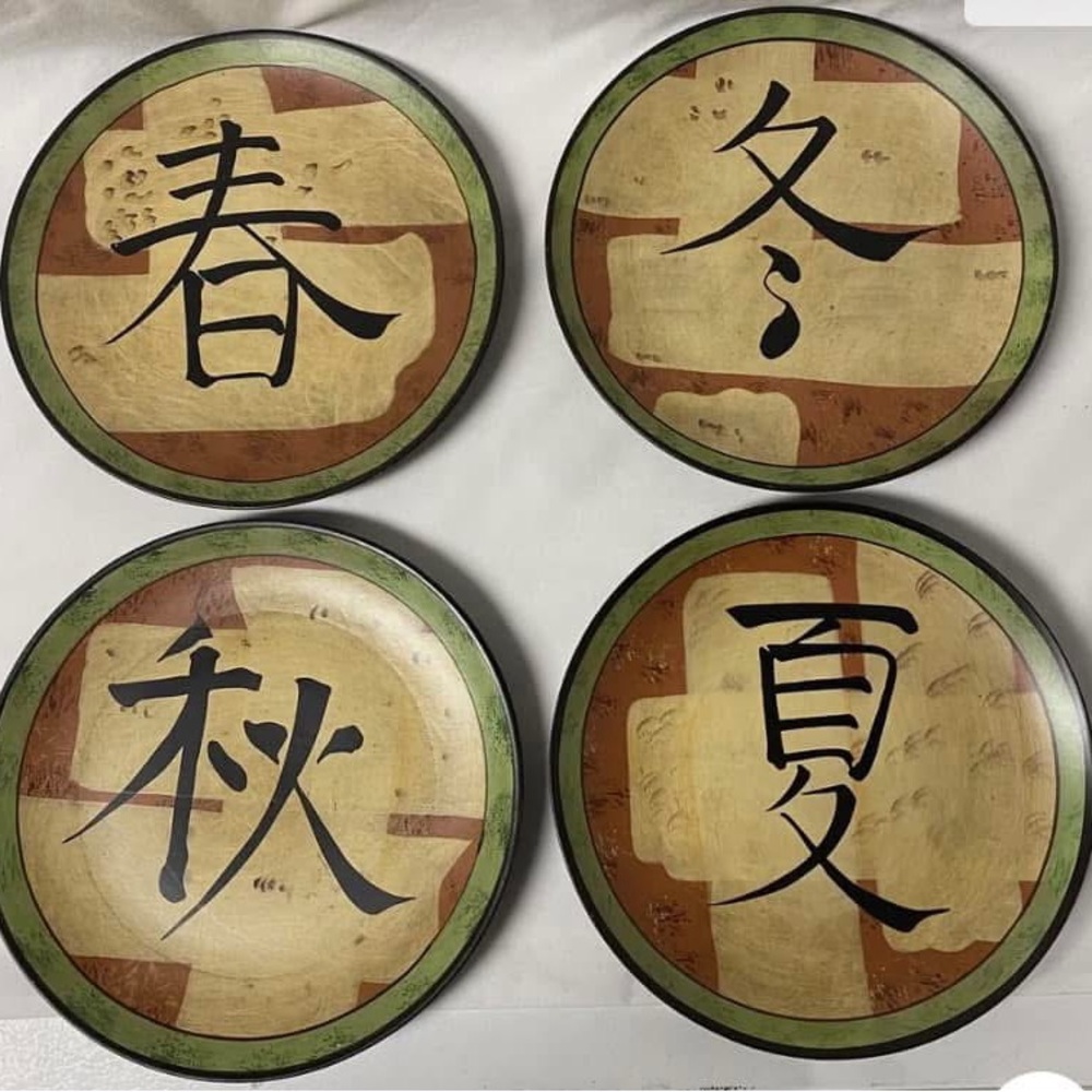Set of Four Japanese Kanji Plates